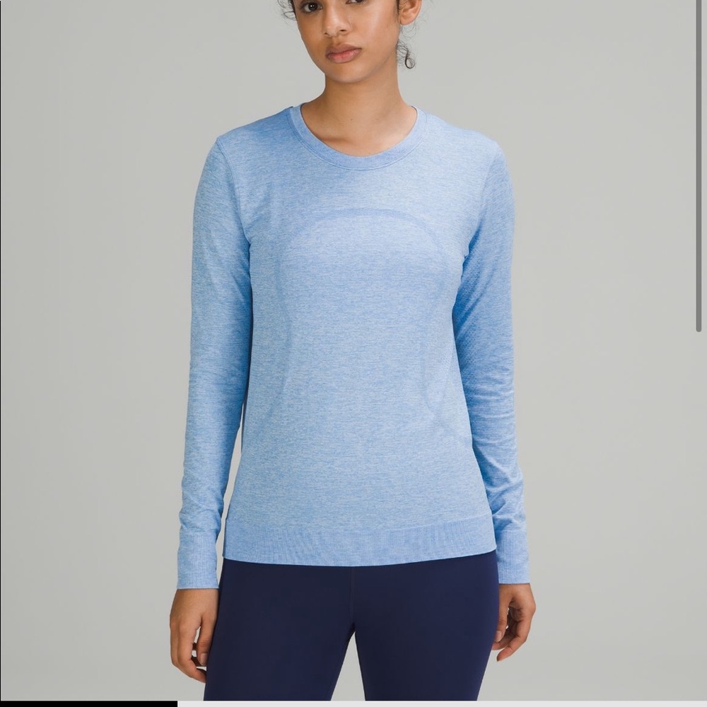 Lululemon Blue nile/white Swiftly relaxed long sleeve shirt 2.0